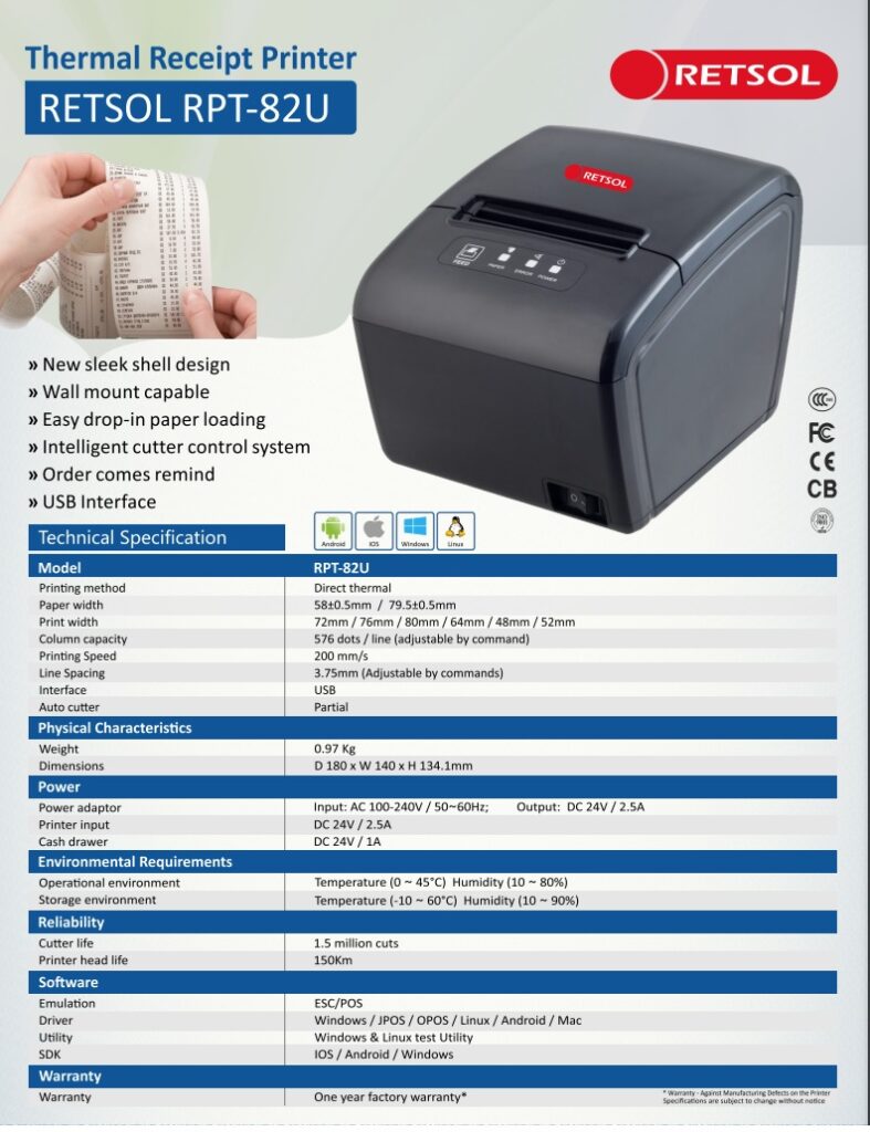 Retsol Rtp 82u Thermal Receipt Printer Karnawat 8912